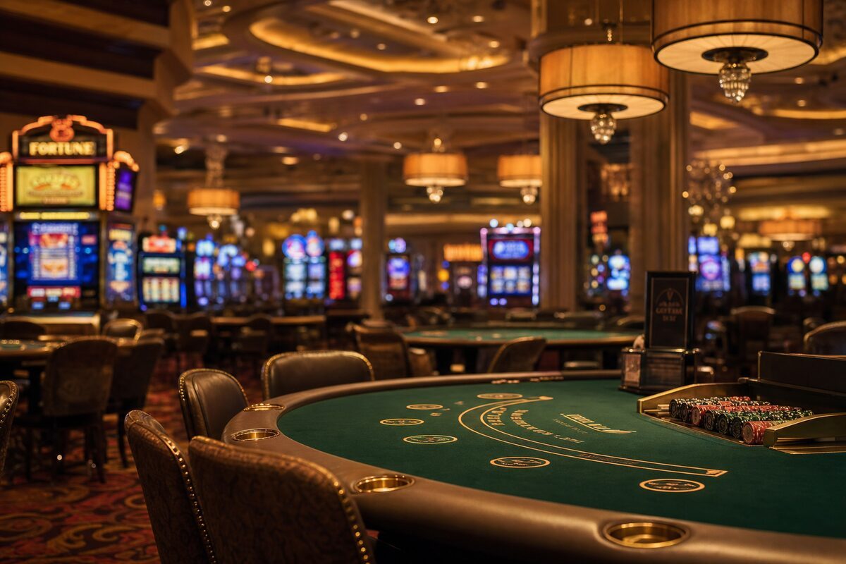 Casino floor with dramatic lighting
